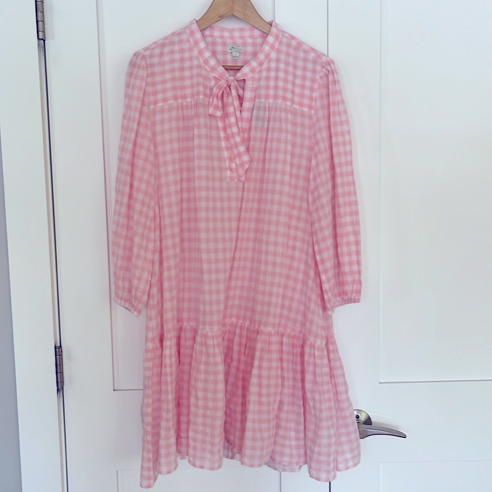 J.Crew Beach Tunic In Gingham- Cool Pink- Size Medium